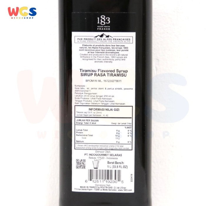 1883 Maison Routin Syrup France Tiramisu Flavored 1 ltr - 33.8 fl oz