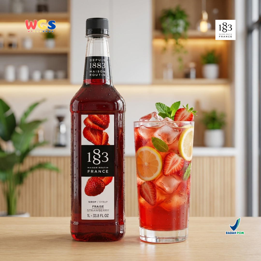 1883 Maison Routin Strawberry Syrup 1L – Sirup Stroberi Premium Untuk Mocktail Soda Drink Lemonade Cafe