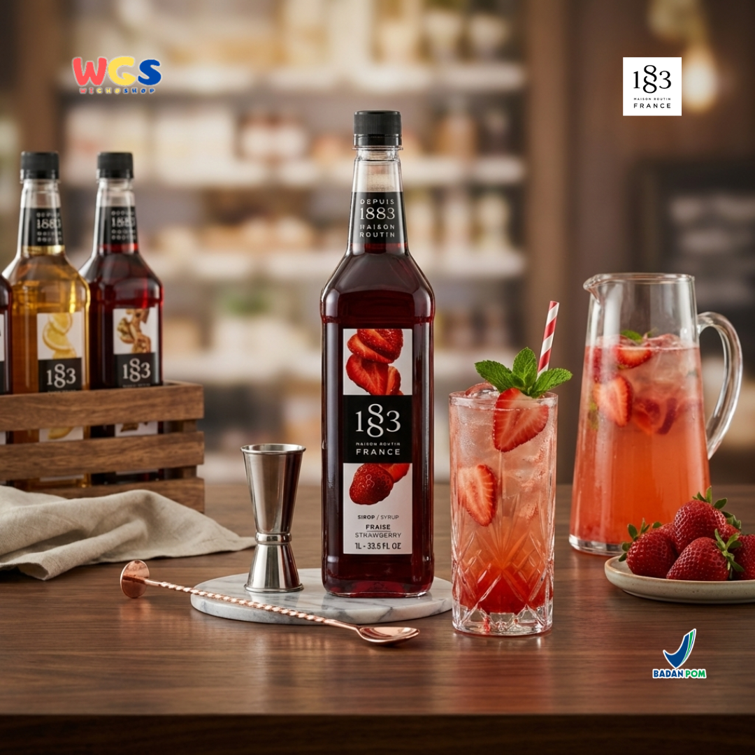 1883 Maison Routin Strawberry Syrup 1L – Sirup Stroberi Premium Untuk Mocktail Soda Drink Lemonade Cafe