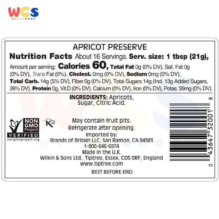 Wilkin & Sons Selai Tiptree Apricot Conserve Jam Preserve Spread 340g