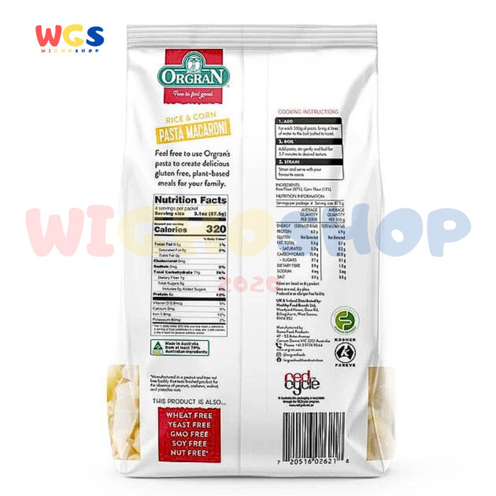 ORGRAN Rice & Corn Pasta Macaroni Gluten Free Vegan 350g