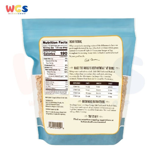 Bob's Red Mill Organic Old Fashioned Rolled Oats Whole Grain 32oz 907g