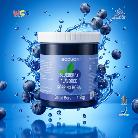 BODUO Blueberry Flavored Popping Boba 1.2kg – Topping Minuman & Dessert Rasa Blueberry