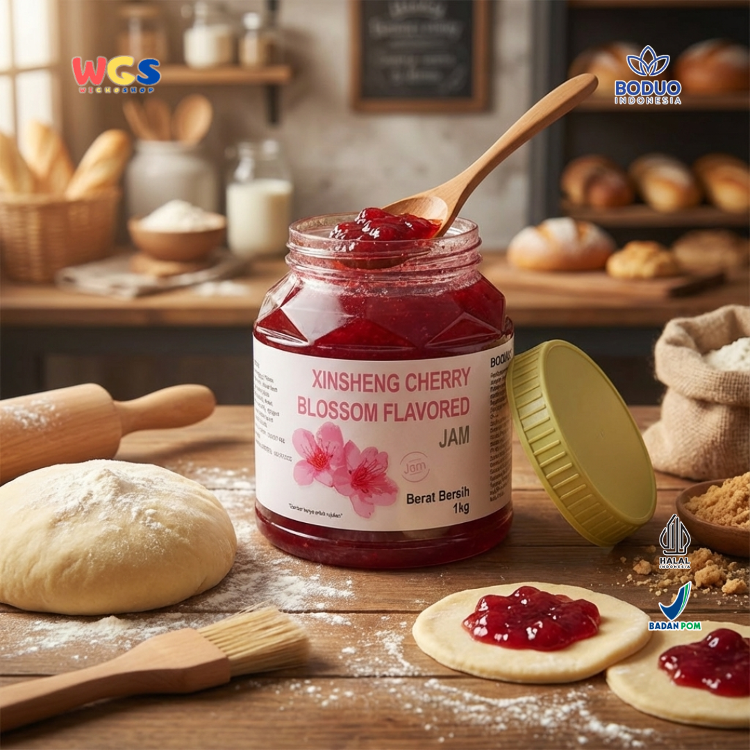 BODUO Cherry Blossom Flavored Jam 1kg – Selai Sakura untuk Minuman, Topping & Dessert