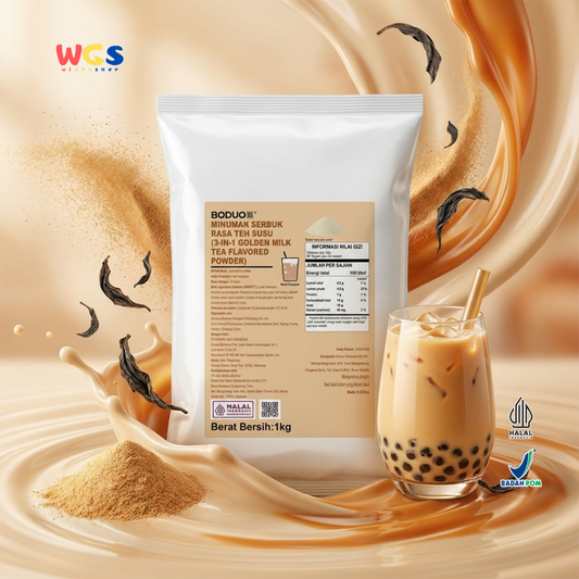 BODUO 3 in 1 Golden Milk Tea Flavored Powder 1kg - Bubuk Teh Susu Halal, Powder Milk Tea untuk Cafe & Boba