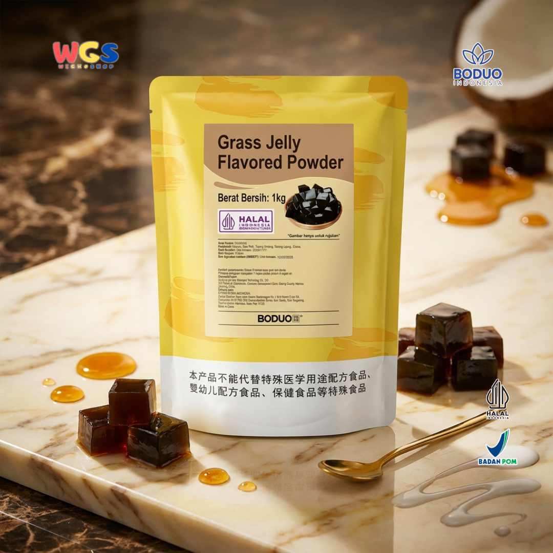 BODUO Grass Jelly Flavored Powder 1kg – Instant Grass Jelly Powder for Drinks & Desserts