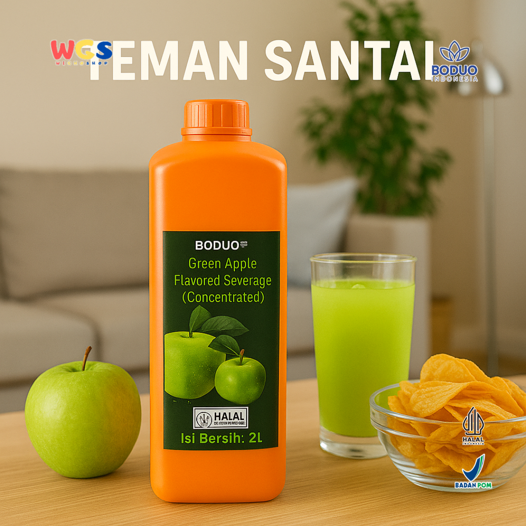 BODUO Green Apple Flavored Beverage Concentrate 2L – Sirup Apel Hijau Segar untuk Minuman & Topping