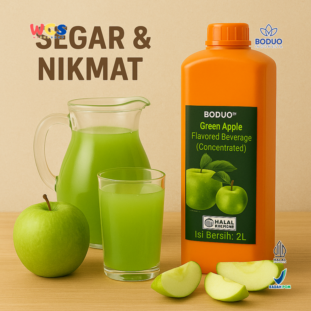 BODUO Green Apple Flavored Beverage Concentrate 2L – Sirup Apel Hijau Segar untuk Minuman & Topping
