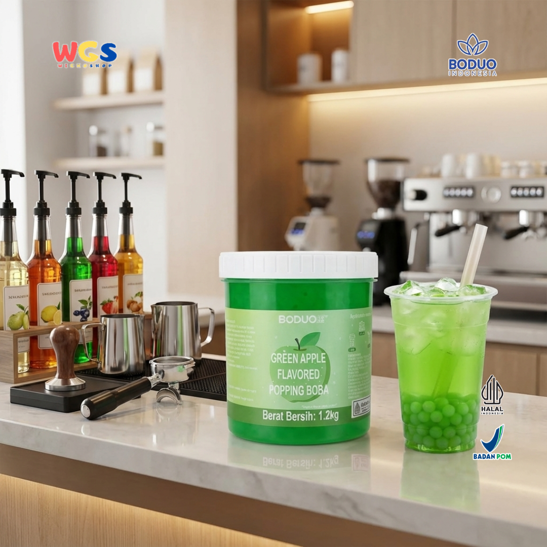 BODUO Green Apple Flavored Popping Boba 1.2kg – Topping Minuman Rasa Apel