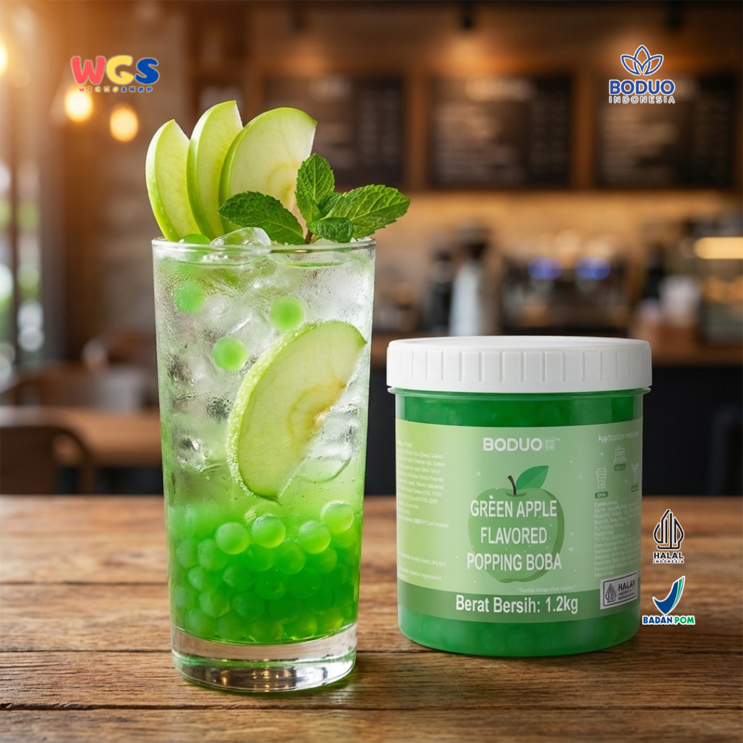 BODUO Green Apple Flavored Popping Boba 1.2kg – Topping Minuman Rasa Apel