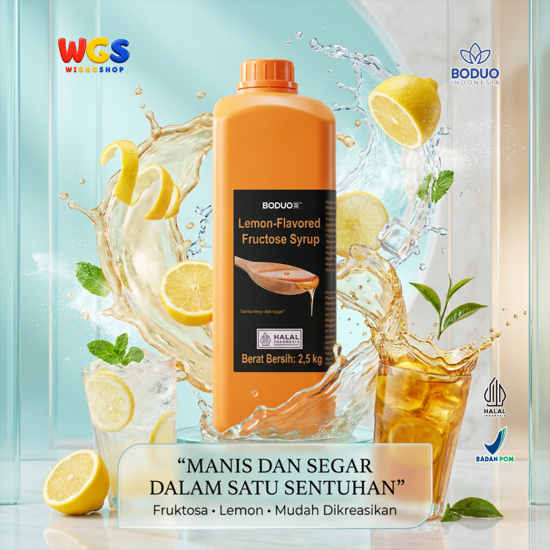 BODUO Lemon-Flavored Fructose Syrup 2.5kg - Halal & BPOM Certified for Trendy Drinks and Desserts