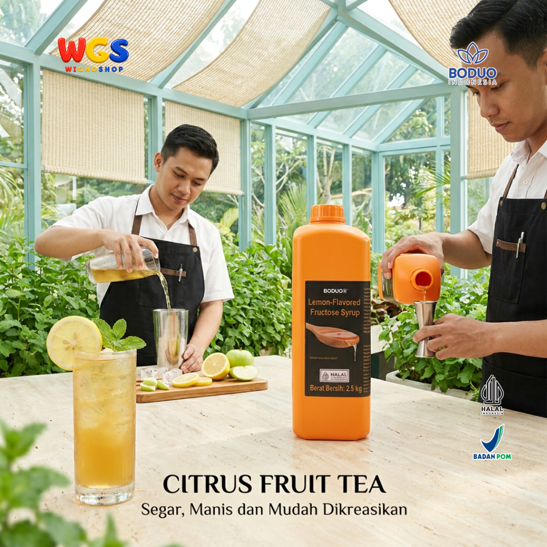 BODUO Lemon-Flavored Fructose Syrup 2.5kg - Halal & BPOM Certified for Trendy Drinks and Desserts