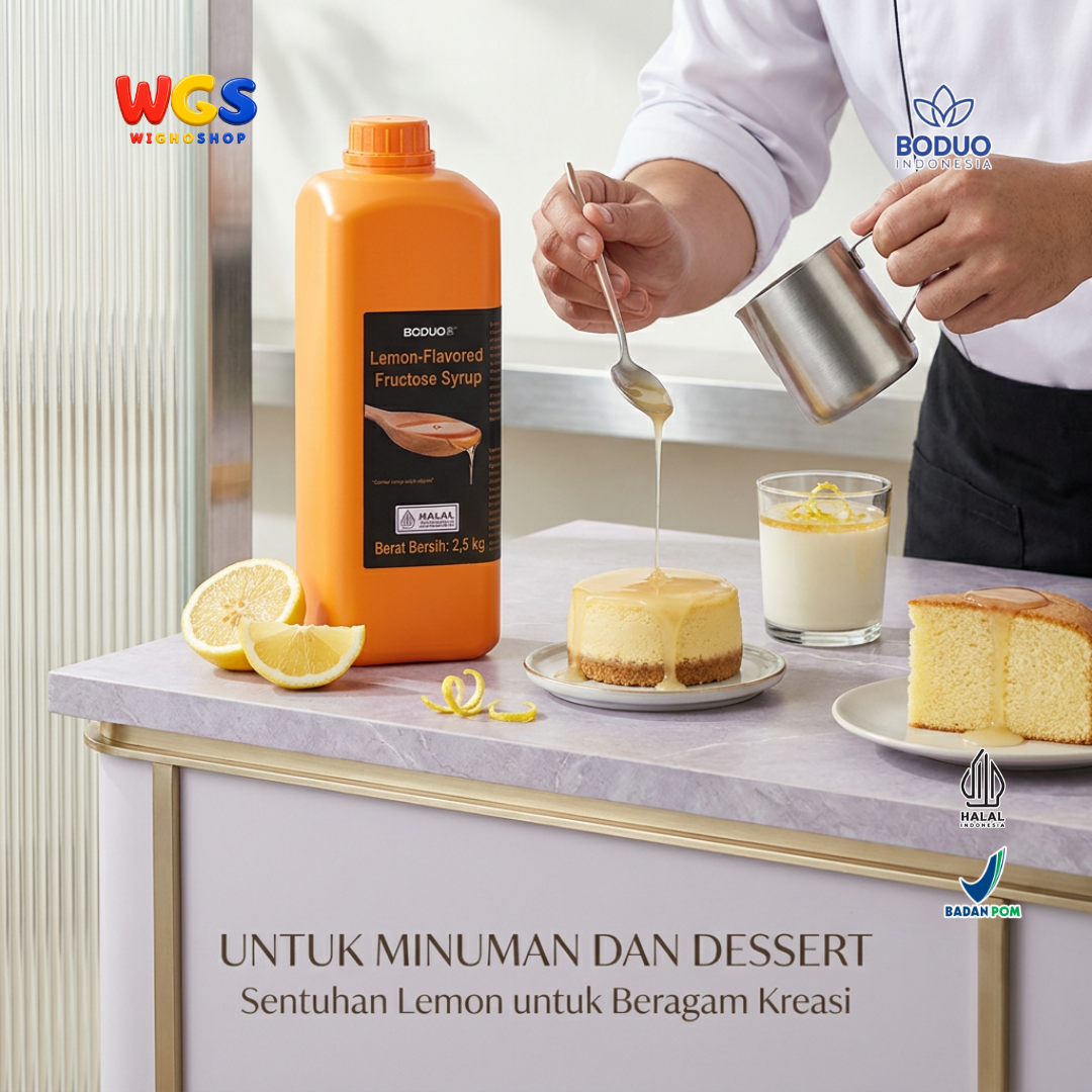 BODUO Lemon-Flavored Fructose Syrup 2.5kg - Halal & BPOM Certified for Trendy Drinks and Desserts