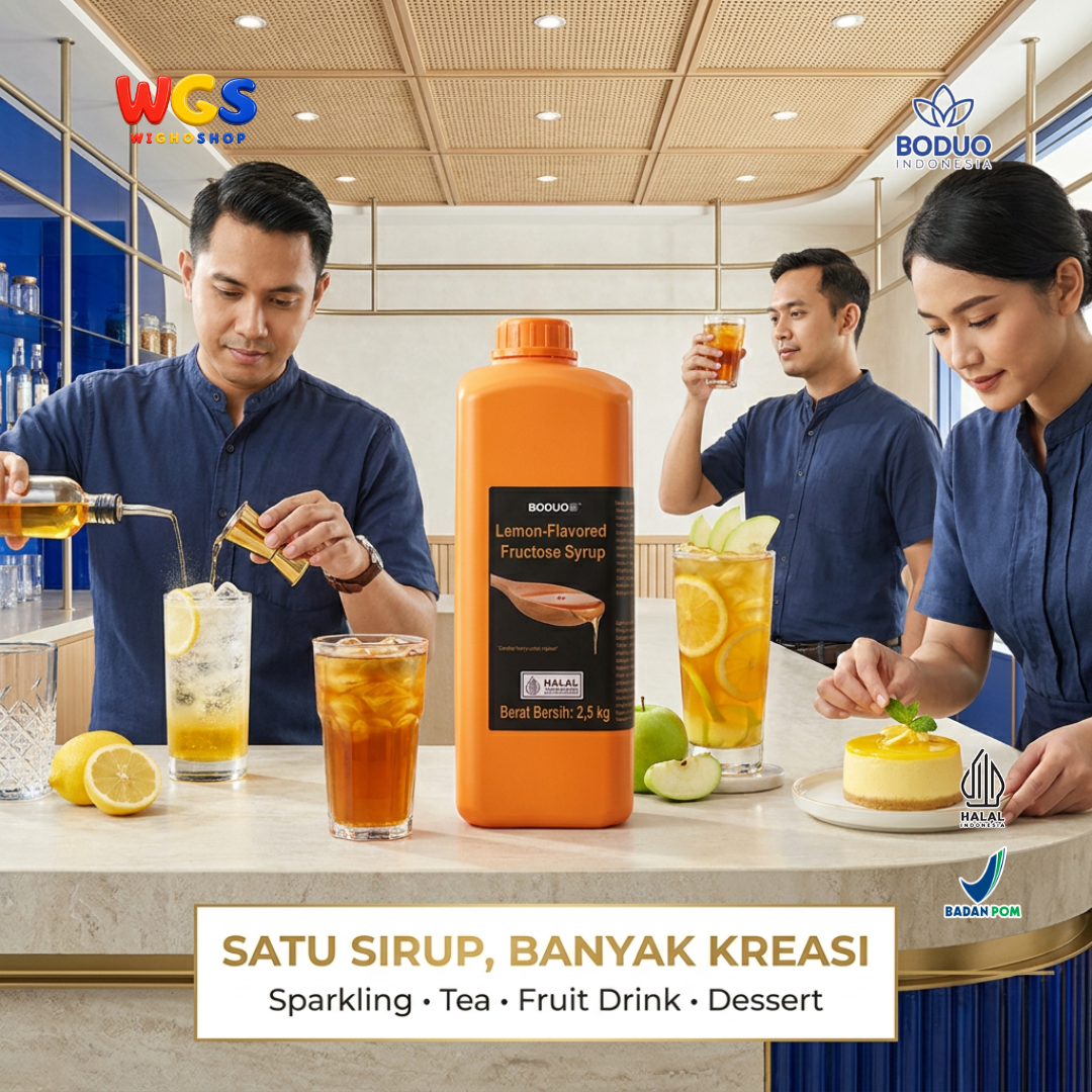 BODUO Lemon-Flavored Fructose Syrup 2.5kg - Halal & BPOM Certified for Trendy Drinks and Desserts