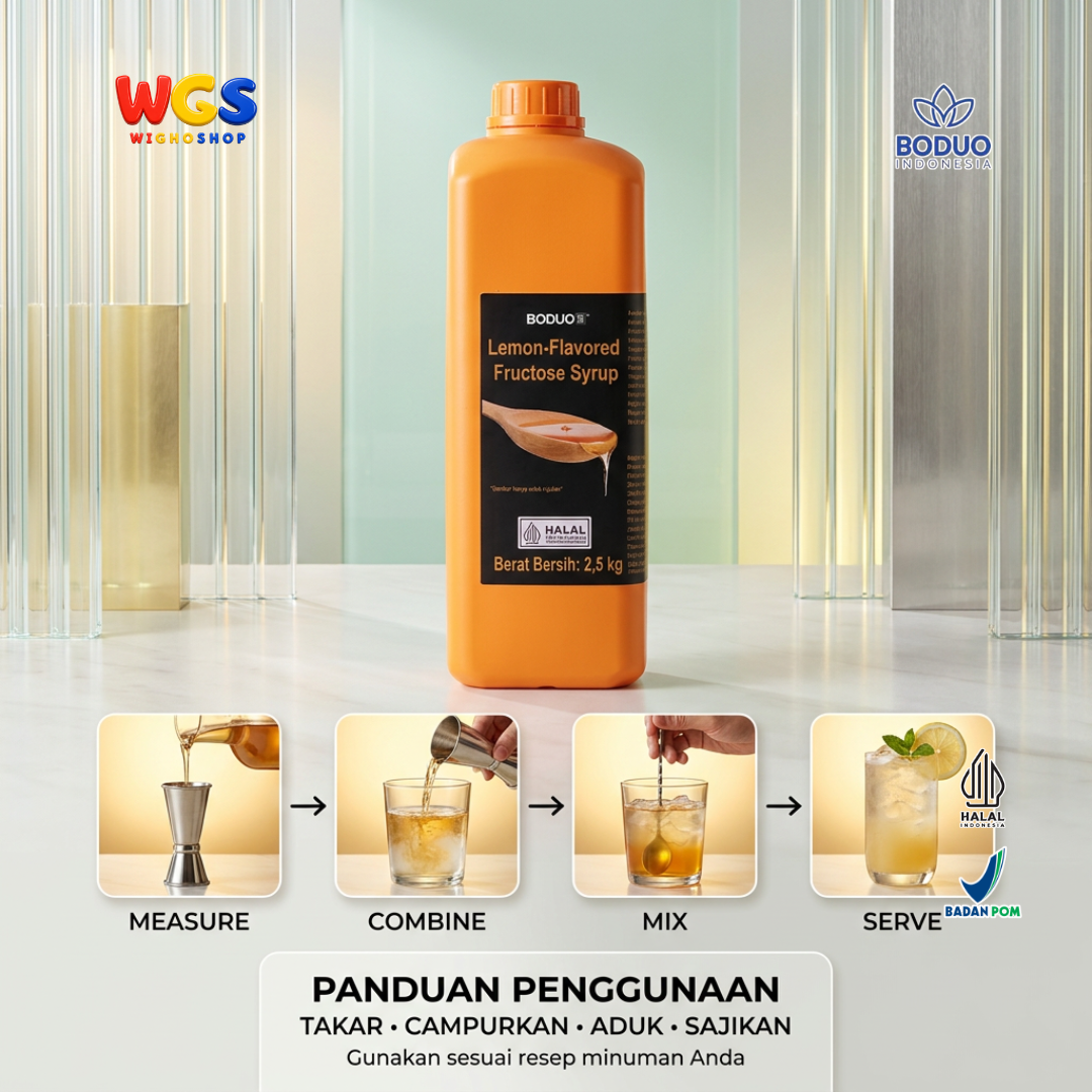 BODUO Lemon-Flavored Fructose Syrup 2.5kg - Halal & BPOM Certified for Trendy Drinks and Desserts