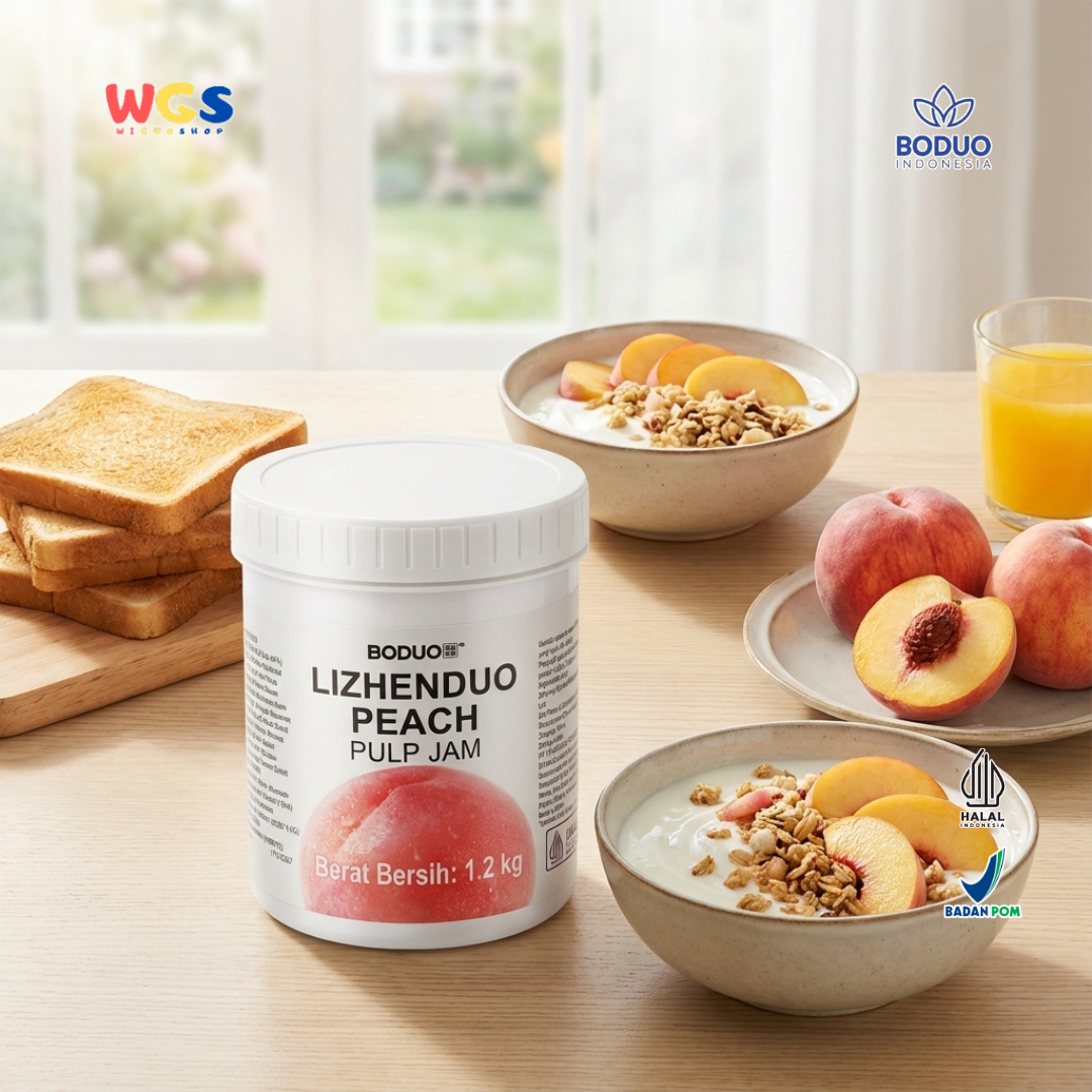 BODUO Lizhenduo Peach Pulp Jam 1.2kg – Selai Bubur Persik Premium untuk Minuman & Dessert