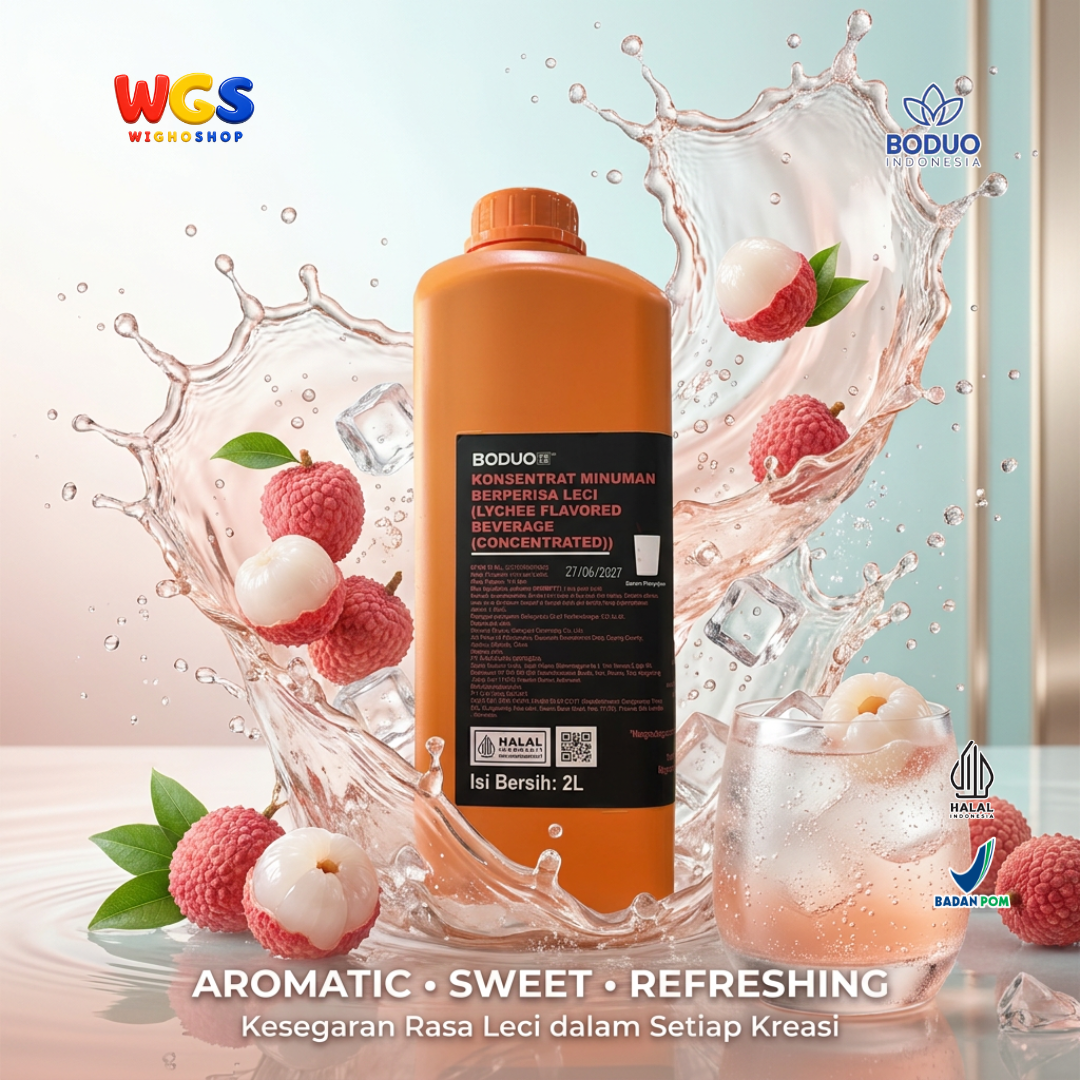 BODUO Lychee Flavored Beverage (Concentrated) 2L - Halal & BPOM Certified for Trendy Drinks and Desserts
