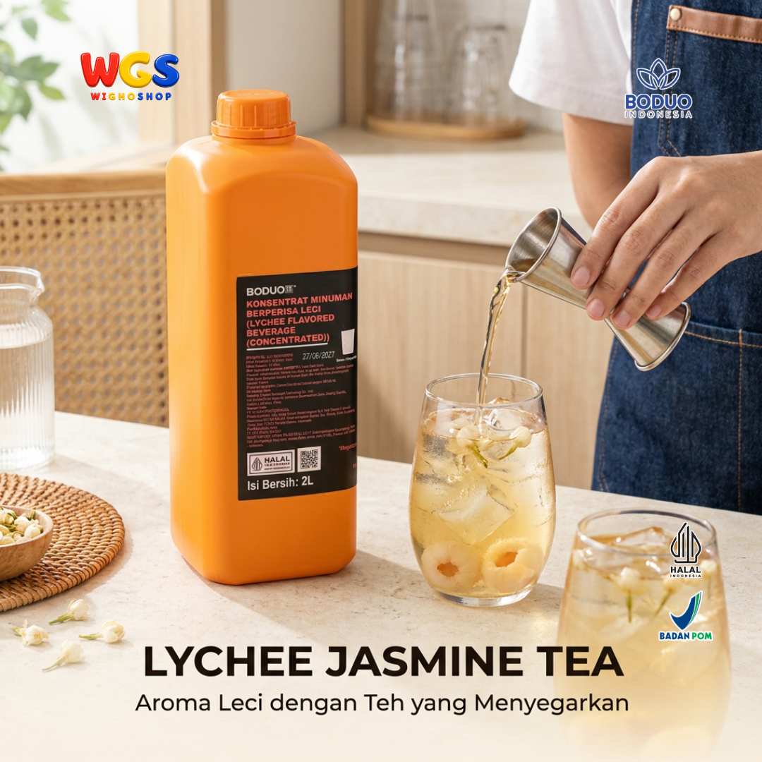BODUO Lychee Flavored Beverage (Concentrated) 2L - Halal & BPOM Certified for Trendy Drinks and Desserts