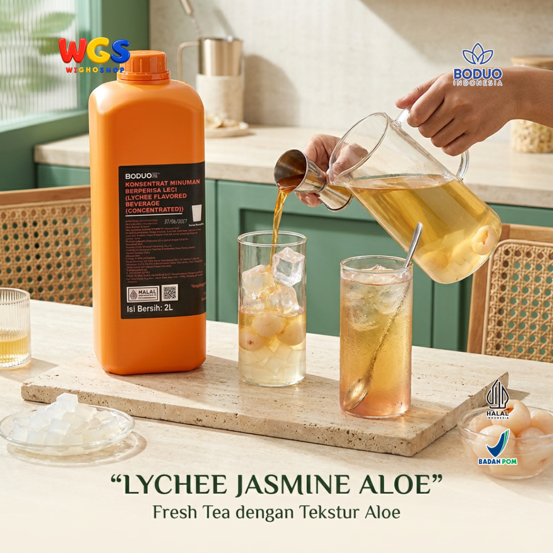 BODUO Lychee Flavored Beverage (Concentrated) 2L - Halal & BPOM Certified for Trendy Drinks and Desserts
