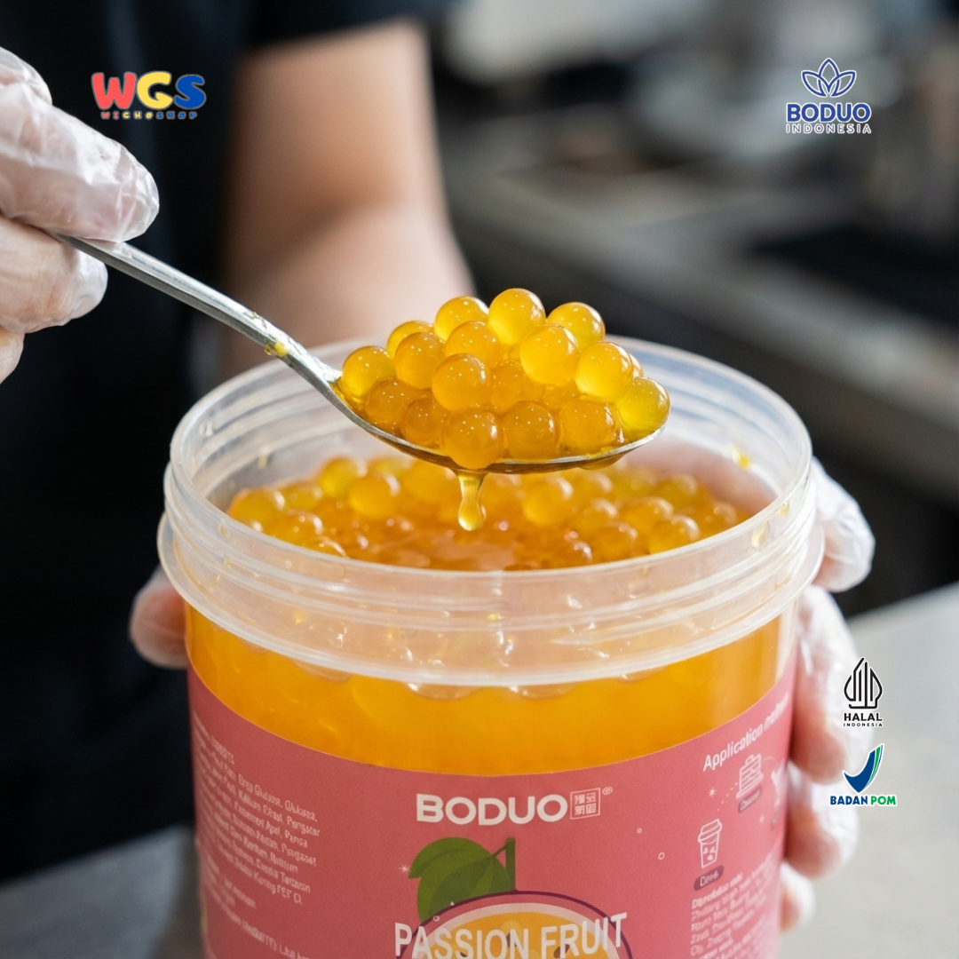 BODUO Passion Fruit Flavored Popping Boba 1.2kg – Topping Minuman dan Dessert Premium