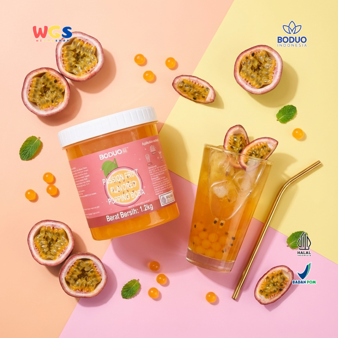 BODUO Passion Fruit Flavored Popping Boba 1.2kg – Topping Minuman dan Dessert Premium