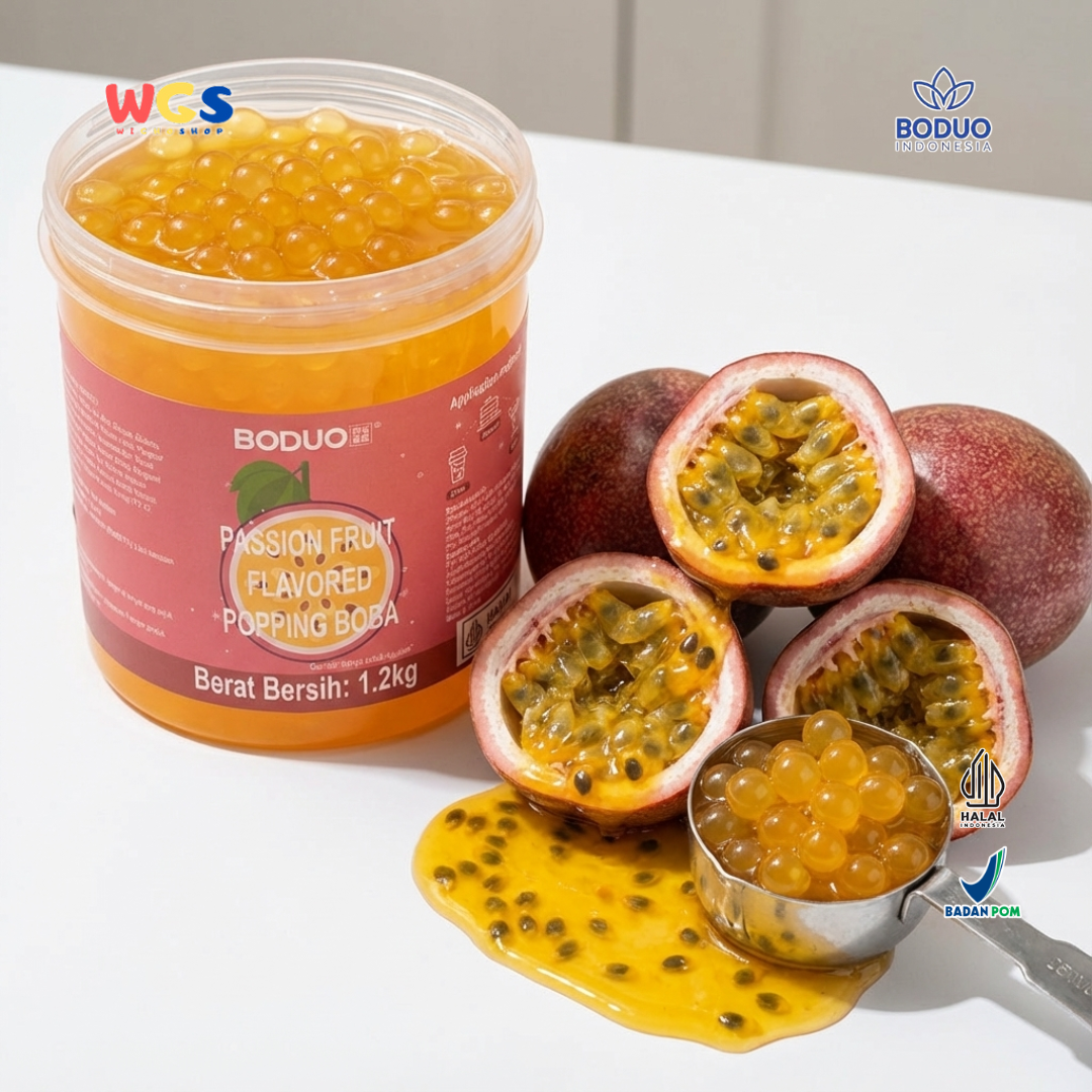 BODUO Passion Fruit Flavored Popping Boba 1.2kg – Topping Minuman dan Dessert Premium