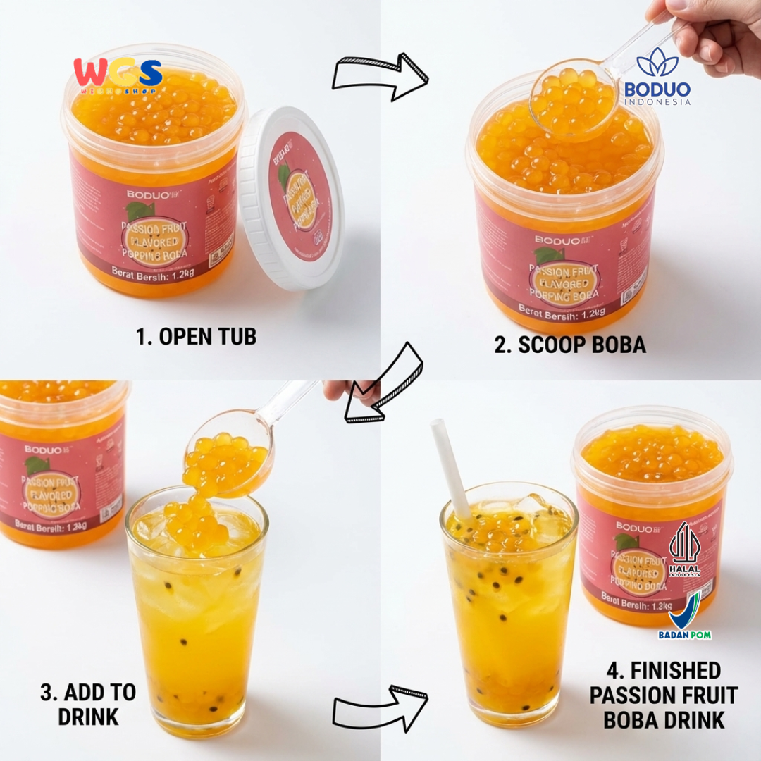BODUO Passion Fruit Flavored Popping Boba 1.2kg – Topping Minuman dan Dessert Premium