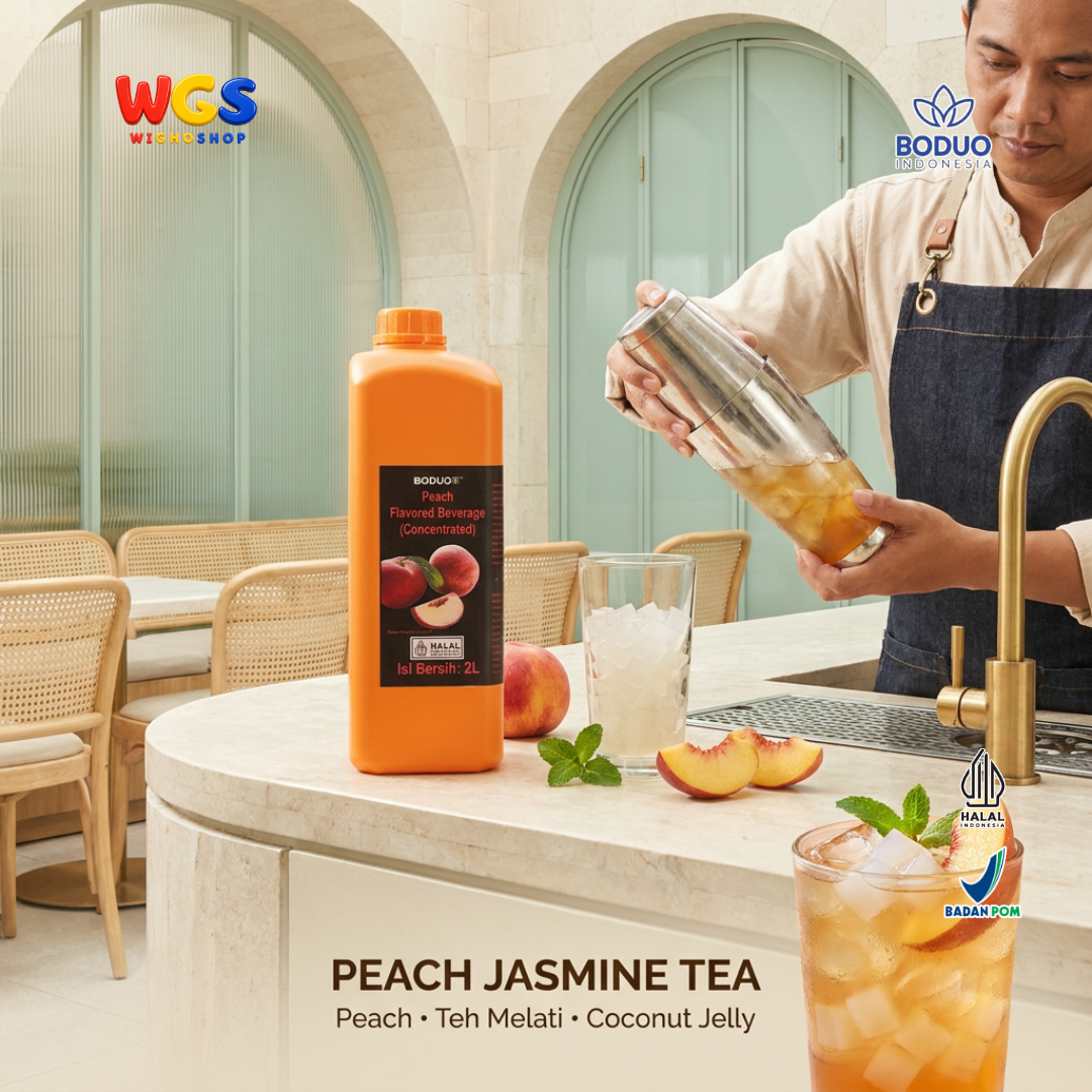 BODUO Peach Syrup Flavored Beverage Concentrate 2L – Peach-flavored syrup for trendy drinks