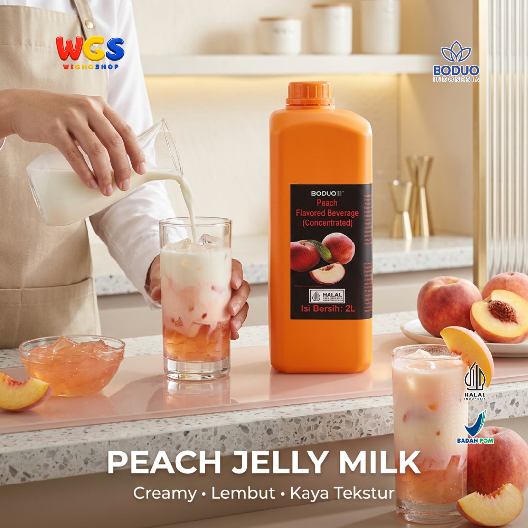 BODUO Peach Syrup Flavored Beverage Concentrate 2L – Peach-flavored syrup for trendy drinks