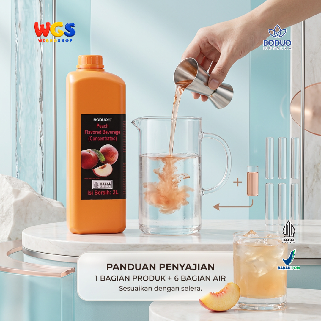 BODUO Peach Syrup Flavored Beverage Concentrate 2L – Peach-flavored syrup for trendy drinks