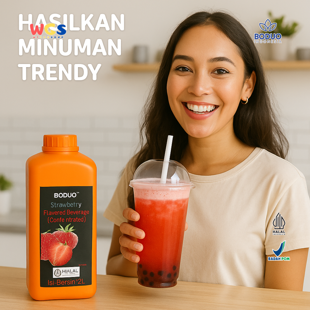 BODUO Strawberry Flavored Beverage Concentrated 2L | Sirup Stroberi Minuman Kekinian
