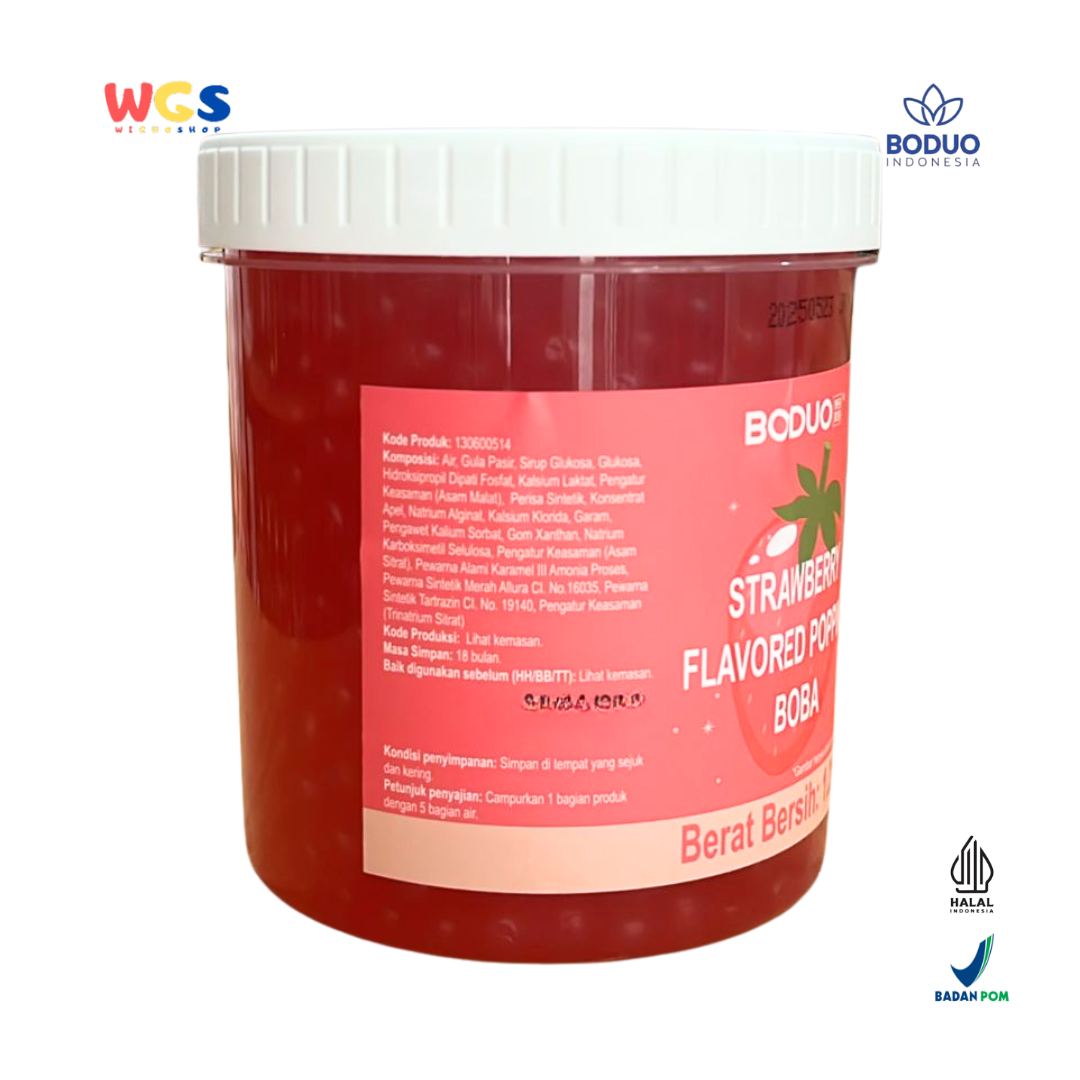 BODUO Strawberry Flavored Popping Boba 1.2kg - Ready-to-Use Strawberry Flavored Boba for Drinks and Desserts