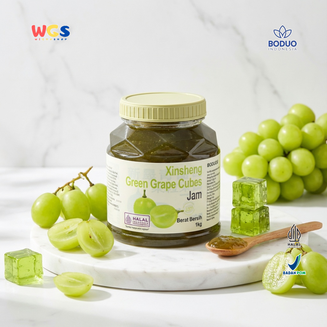 BODUO Xinsheng Green Grape Cubes Jam 1kg – Green Grape Jam for Trendy Drinks