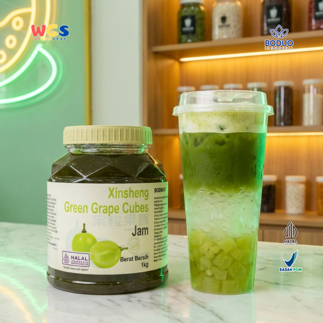 BODUO Xinsheng Green Grape Cubes Jam 1kg – Green Grape Jam for Trendy Drinks