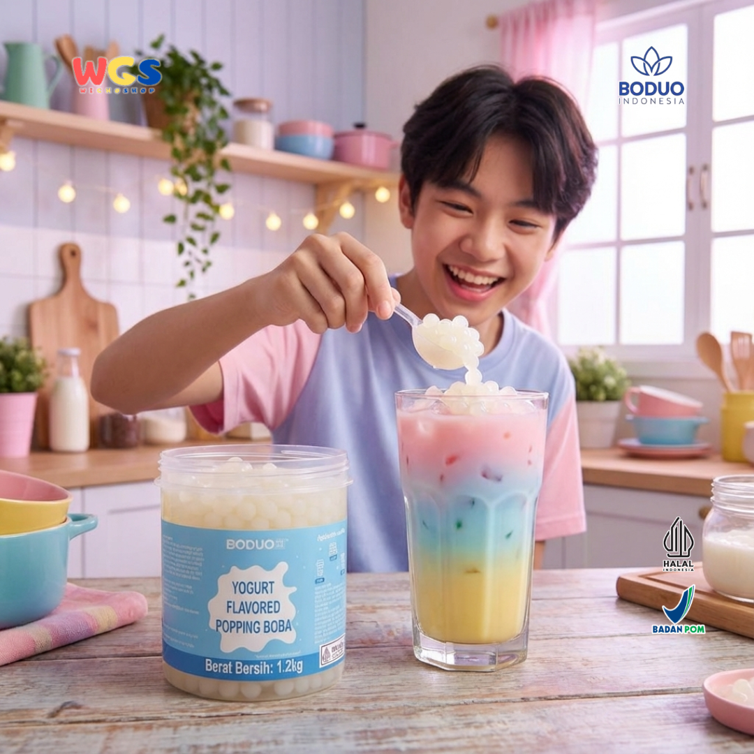 BODUO Yogurt Flavored Popping Boba 1.2kg - Topping Minuman & Dessert Rasa Yogurt
