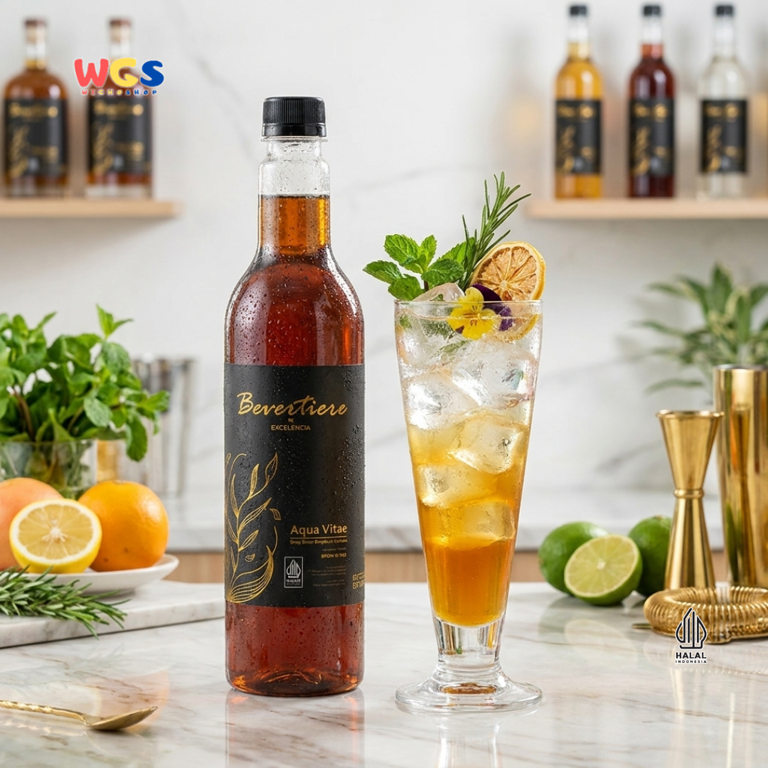 Bevertiere Excelencia Aqua Vitae Syrup 750ml - Sirup Rasa Whiskey untuk Mocktail, Soda & Minuman Kekinian