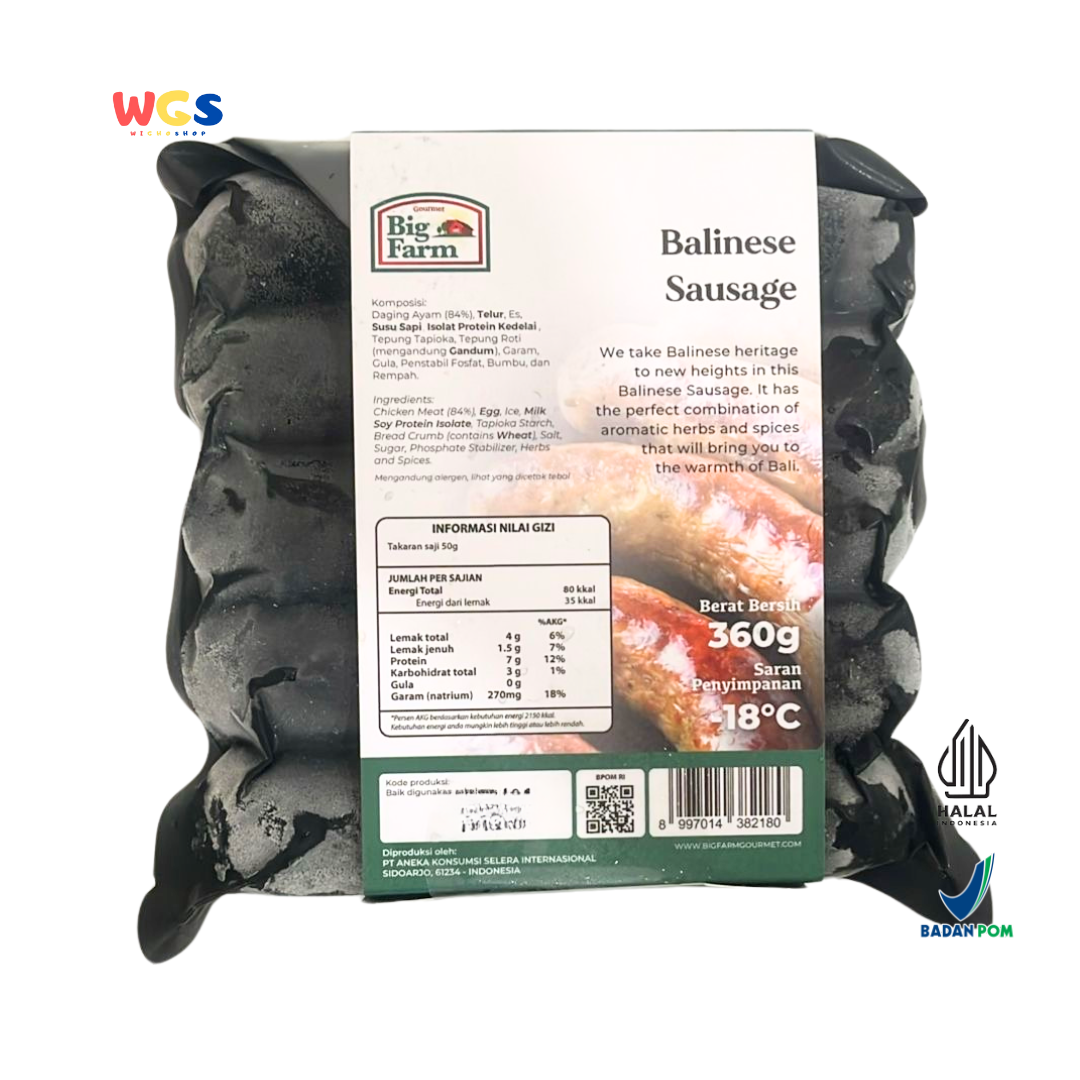 Big Farm Balinese Sausage 360g – Sosis Ayam Khas Bali dengan Rempah Autentik, Lezat dan Gurih