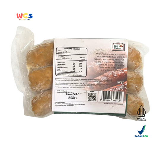 Big Farm Chorizo Sausage 285g – Spicy, Savory Spanish-Style Chorizo Beef Sausage, Delicious and Juicy