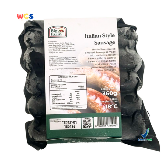 Big Farm Italian Style Sausage 360g – Sosis Ayam Khas Italia dengan Rempah Aromatik, Gurih & Lezat