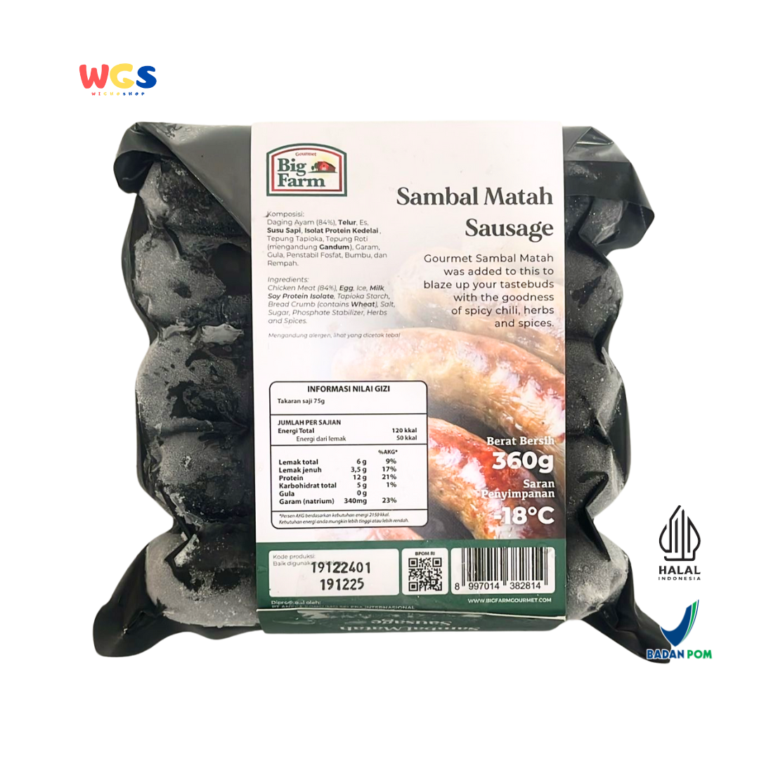Big Farm Sambal Matah Chicken Sausage 360g – Sosis Ayam dengan Sensasi Pedas Sambal Matah, Lezat & Gurih