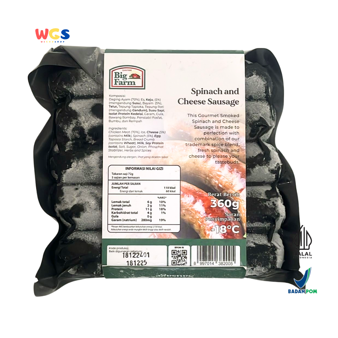 Big Farm Spinach and Cheese Sausage 360g – Chicken Sausage with Spinach and Cheese, Delicious and Nutritious