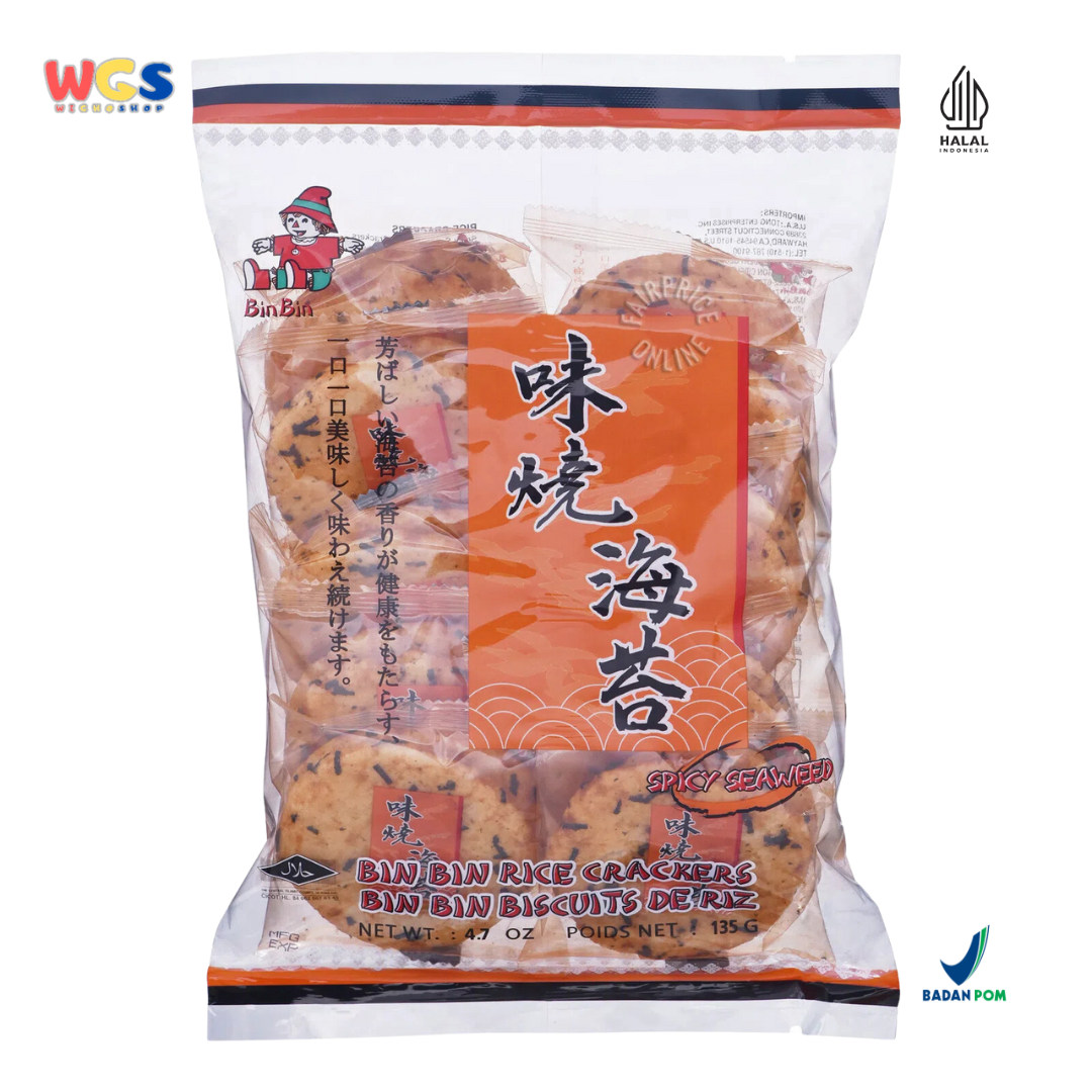 Bin Bin Rice Crackers Seaweed Spicy 135g - Kerupuk Beras Rumput Laut Pedas, Renyah dan Gurih