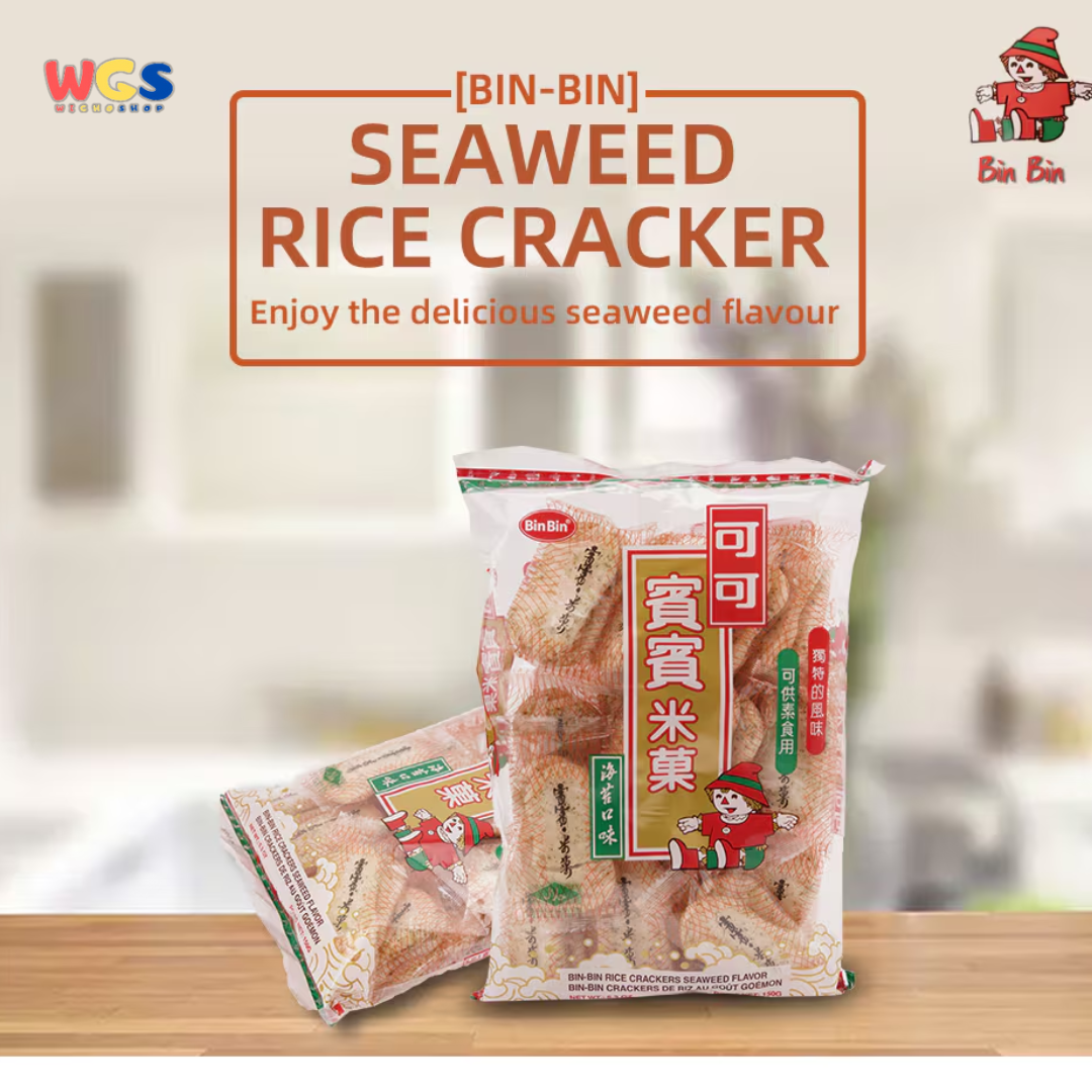 Bin Bin Rice Crackers Seaweed Flavor 150g - Kerupuk Beras Rasa Rumput Laut, Renyah dan Gurih