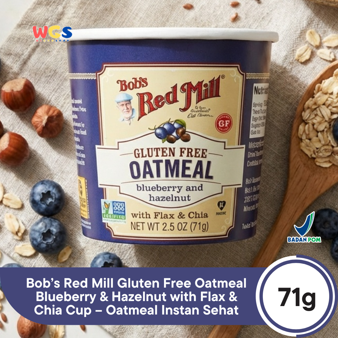 Bob’s Red Mill Gluten Free Oatmeal Blueberry & Hazelnut with Flax & Chia Cup 71g – Oatmeal Instan Sehat