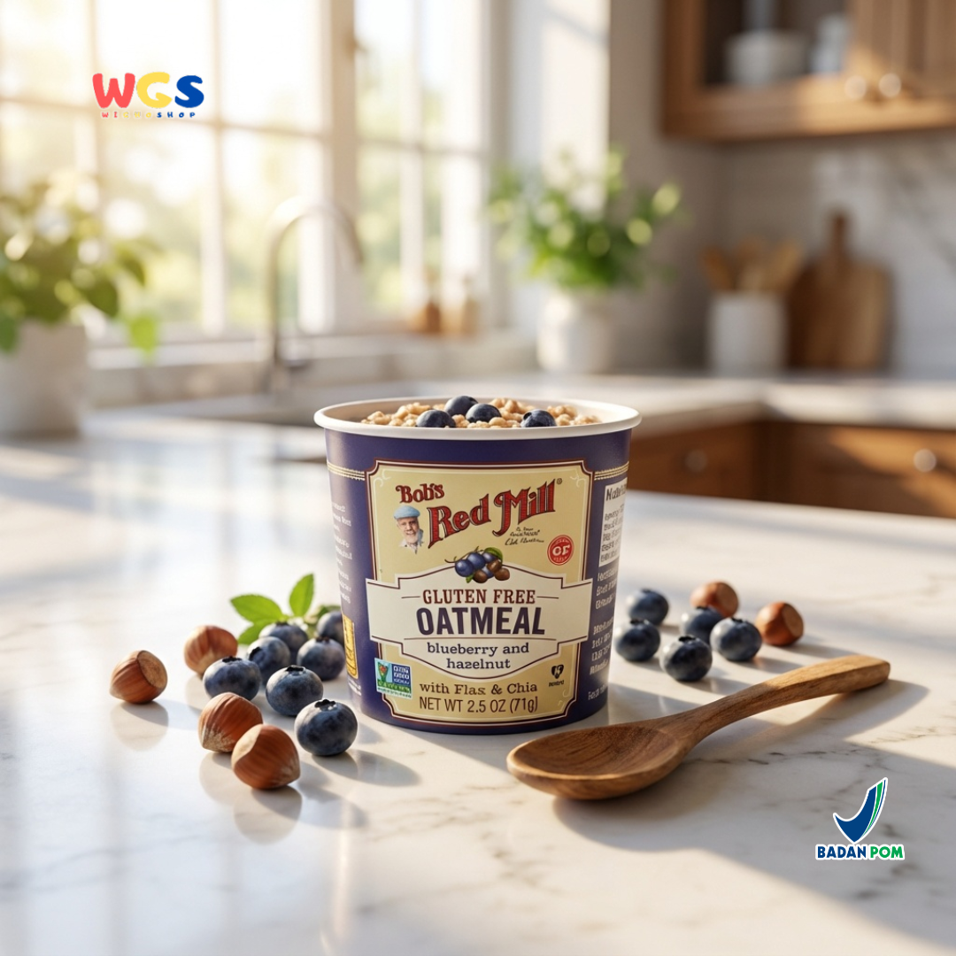 Bob’s Red Mill Gluten Free Oatmeal Blueberry & Hazelnut with Flax & Chia Cup 71g – Oatmeal Instan Sehat