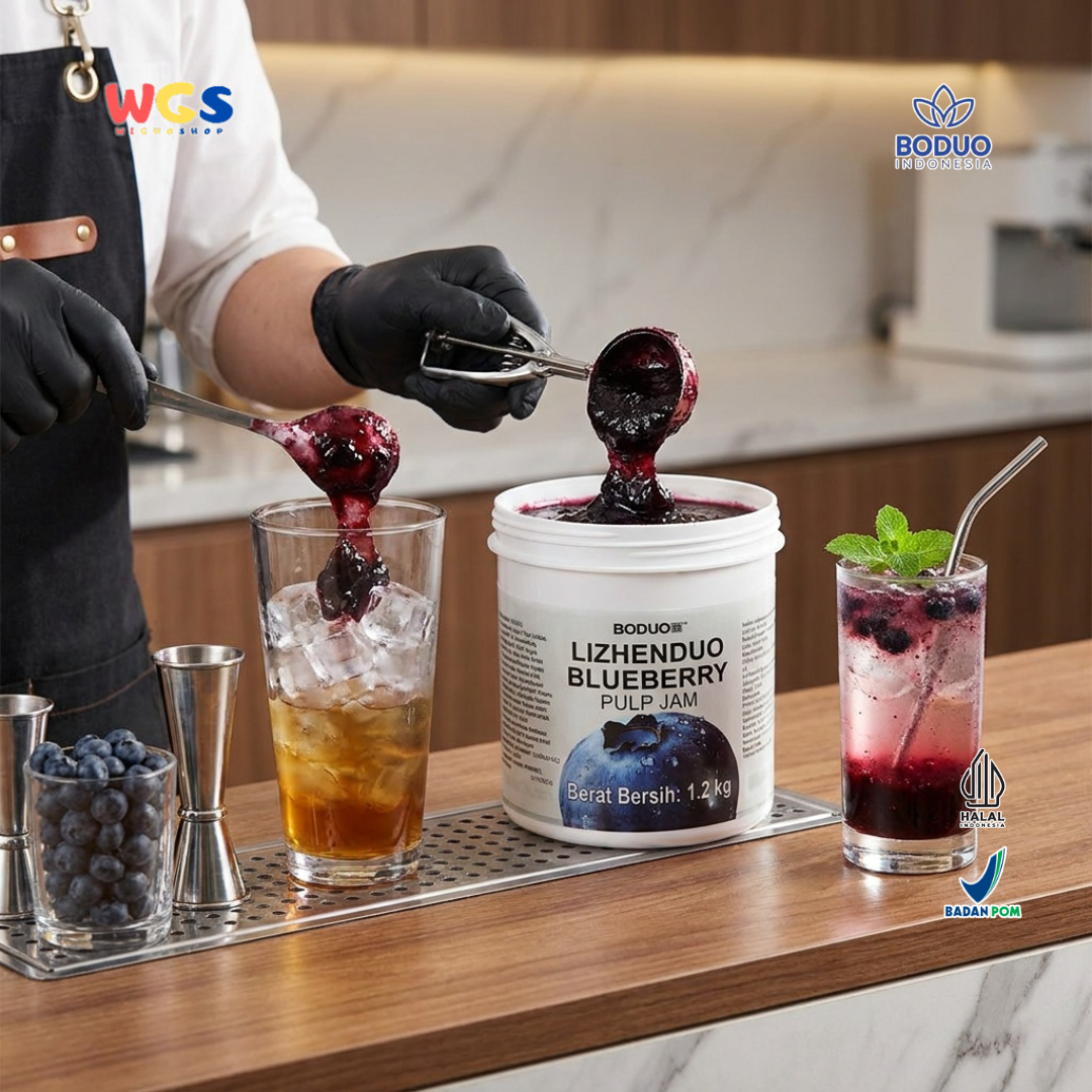 Boduo Lizhenduo Blueberry Pulp Jam 1.2kg - Selai Blueberry Topping Minuman Boba Dessert Roti Kue