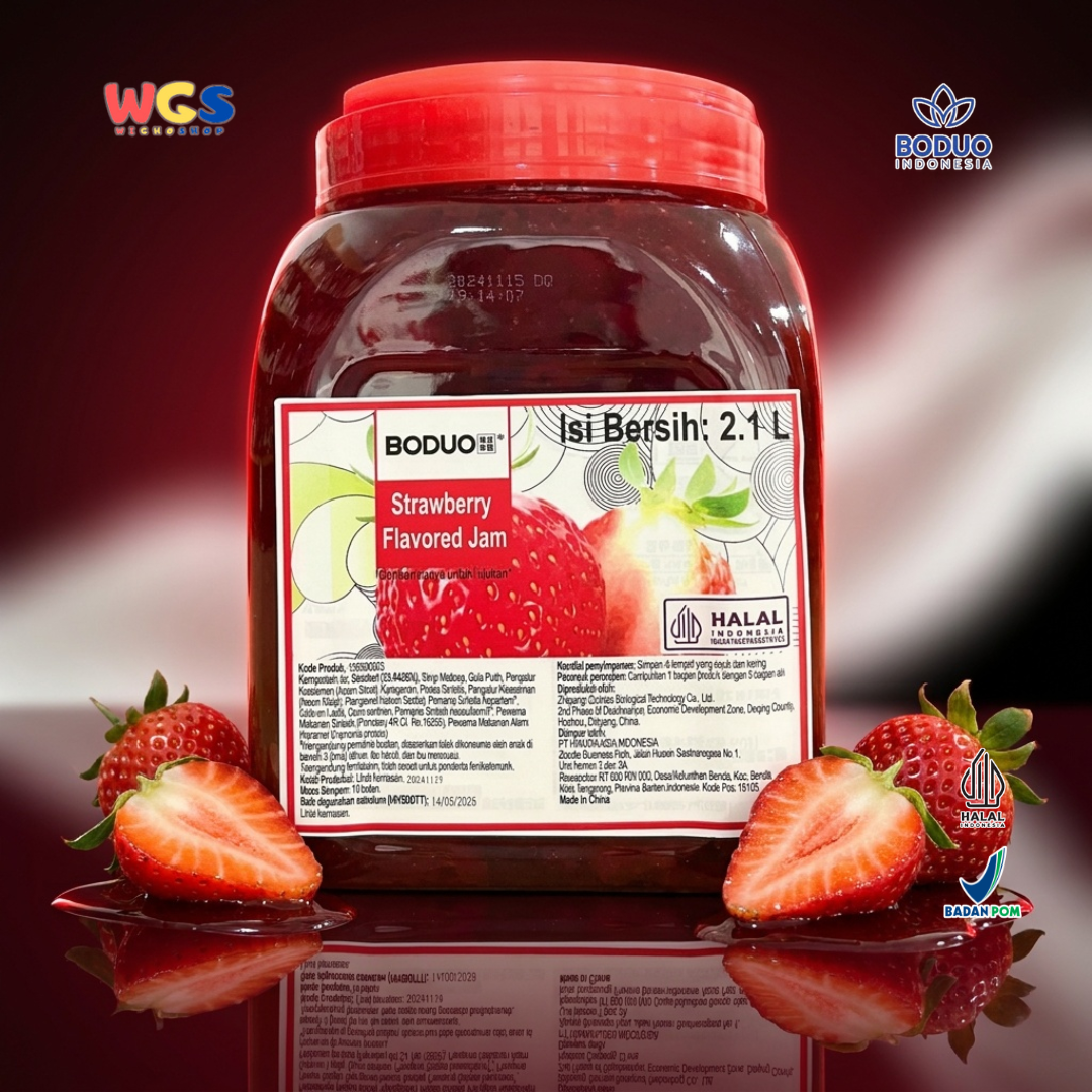 Boduo Strawberry Flavored Jam 2.1L - Selai Strawberry Puree Jam Topping Minuman Dessert Roti Kue Boba