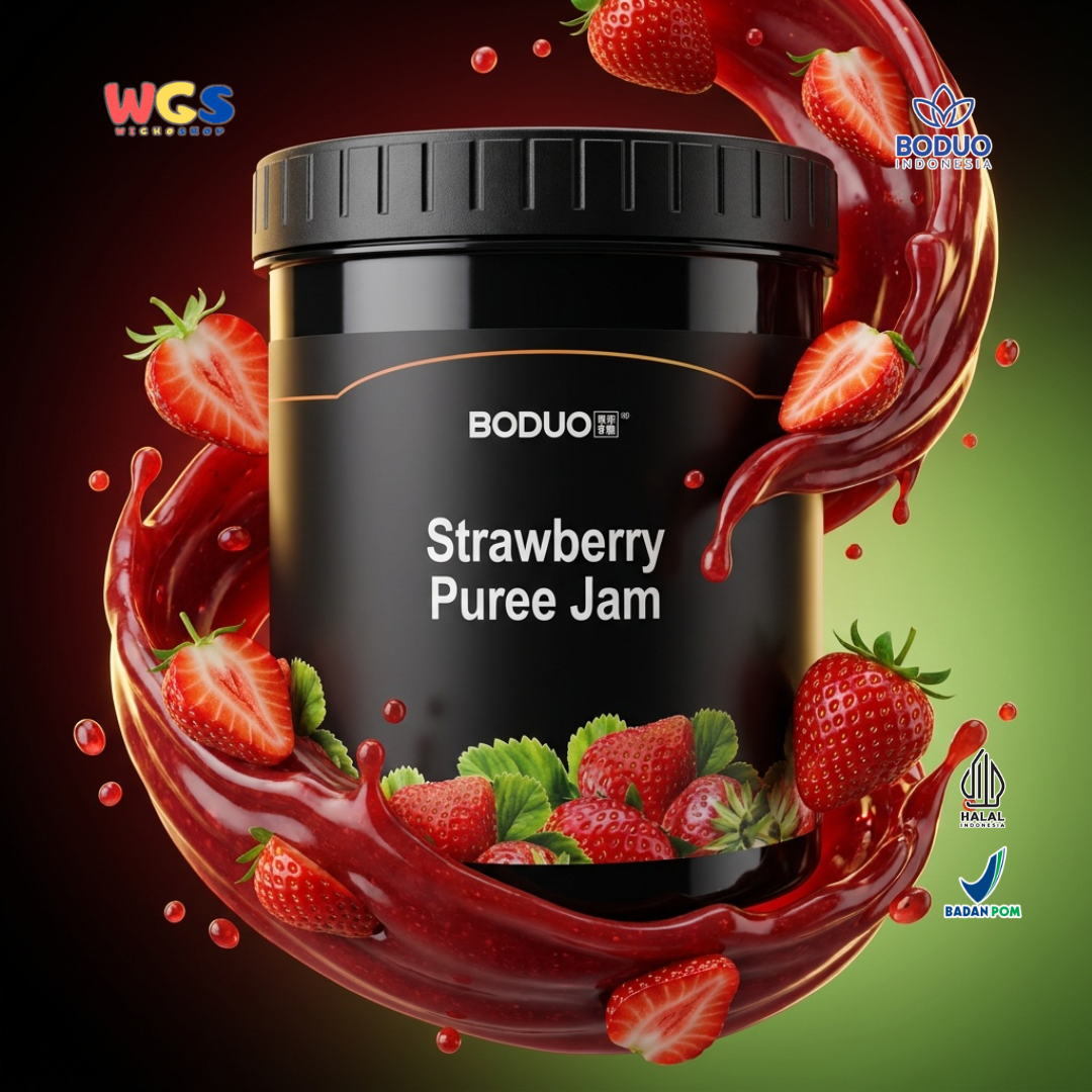 Boduo Strawberry Puree Jam 1.3kg - Selai Stroberi Topping Minuman Boba Dessert Roti Kue