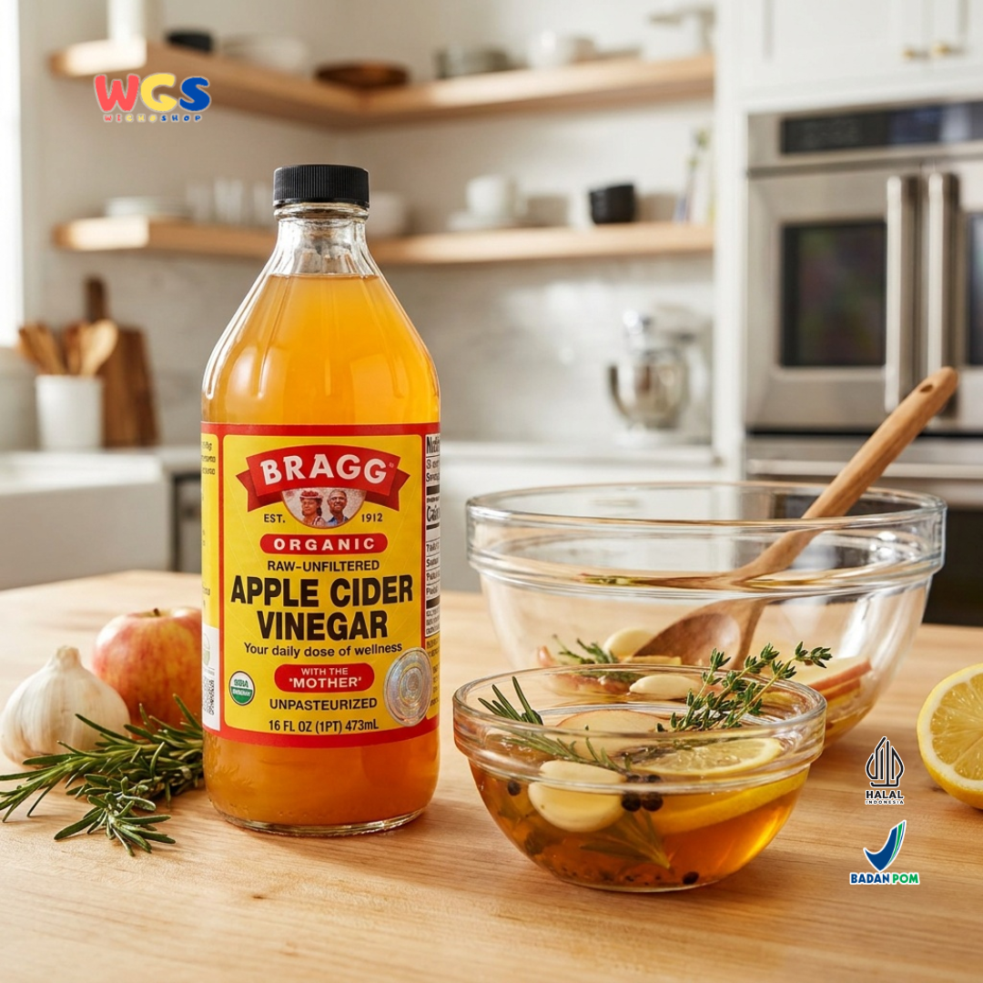Bragg Organic Apple Cider Vinegar With The Mother 473ml - Cuka Apel Organik Raw Unfiltered ACV Unpasteurized