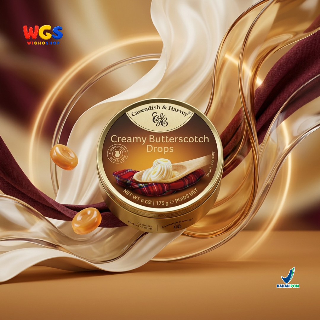 Cavendish & Harvey Creamy Butterscotch Drops 175g - Permen Keras Susu Mentega Rasa Butterscotch Kaleng Jerman